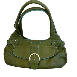 Franklin Covey Full Grain Leather Purse Handbag Green Shoulder Bag Front Pocket